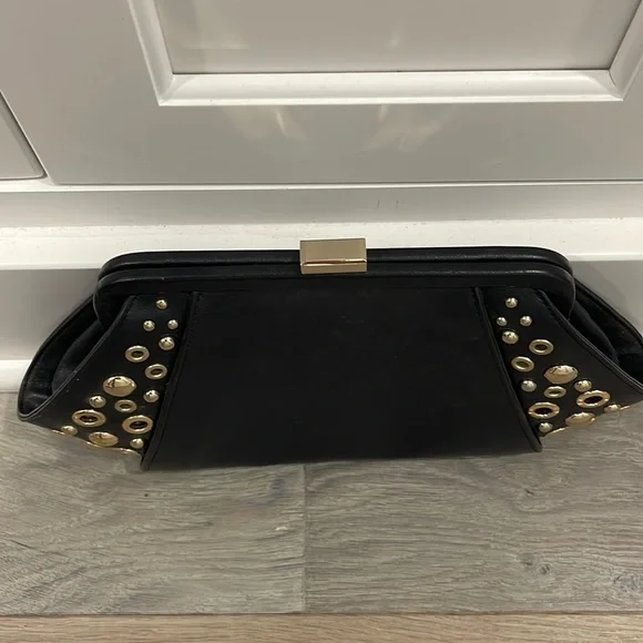 Excellent Condition WHBM Clutch/Shoulder Black Grommet Studded Bag - Picture 4 of 10